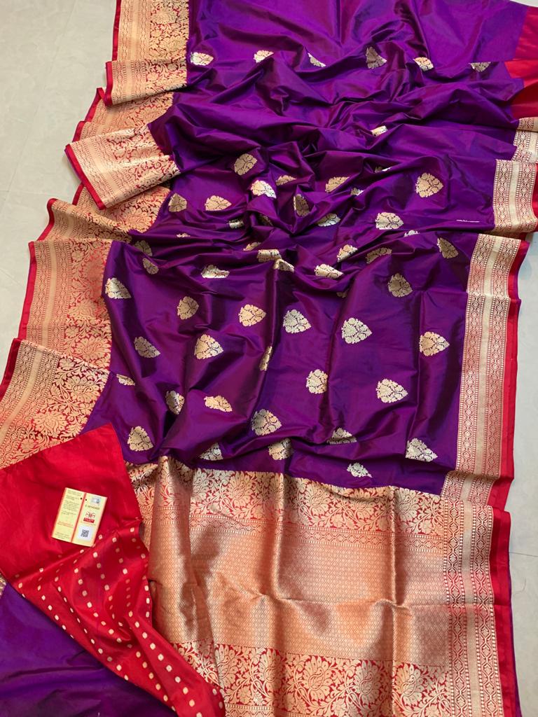  Purple Katan Banarasi Silk Saree | Peepal Clothing