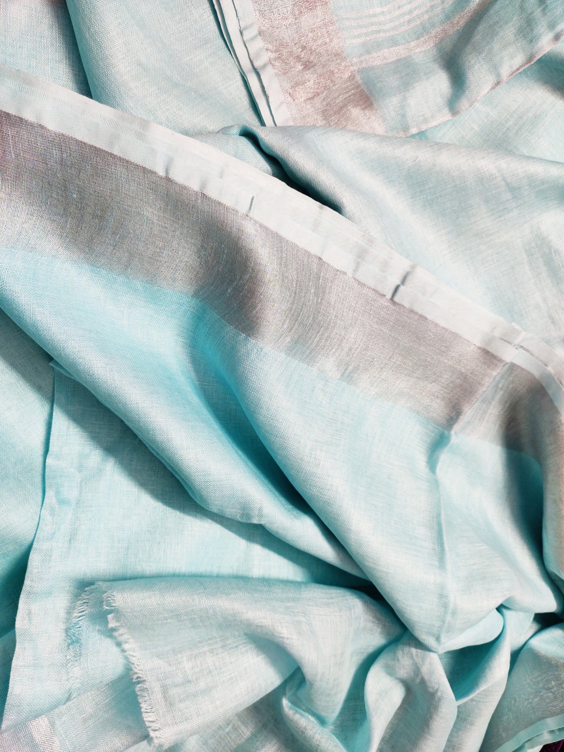  Aqua Blue Pure Linen Saree | Peepal Clothing