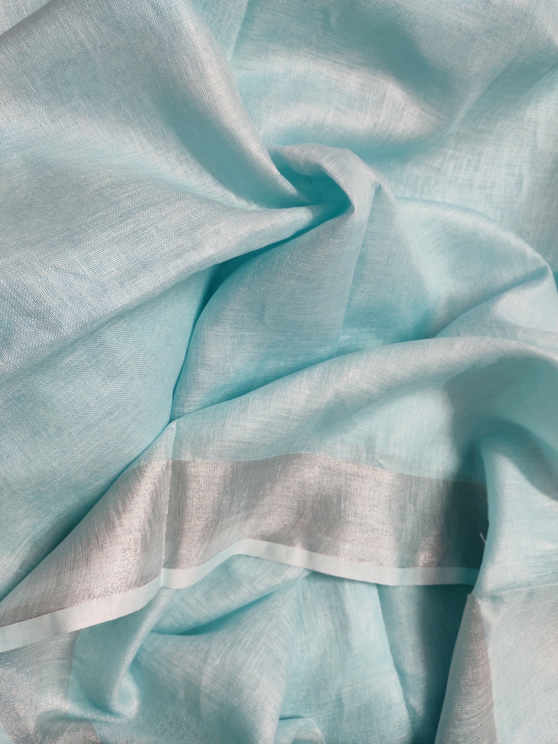  Aqua Blue Handloom Pure Linen Saree | Peepal Clothing
