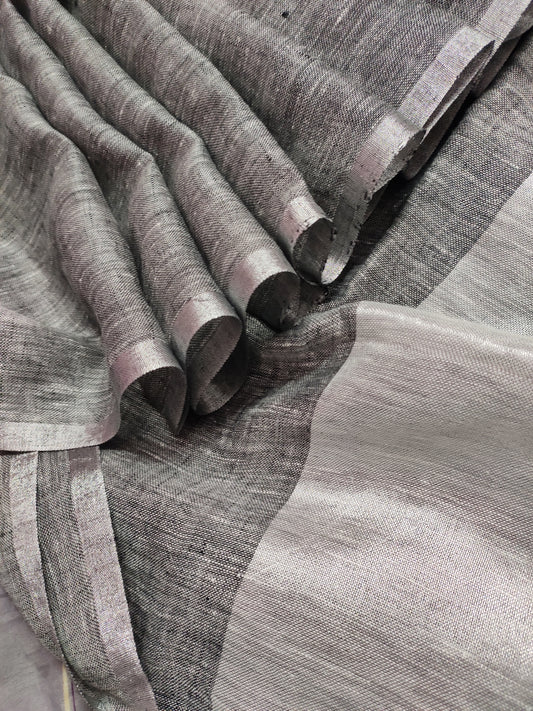 Gray Handloom Pure Linen Saree | Peepal Clothing