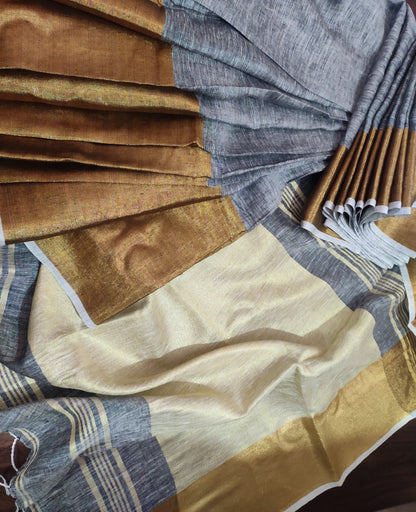 Golden Linen Saree | Peepal Clothing