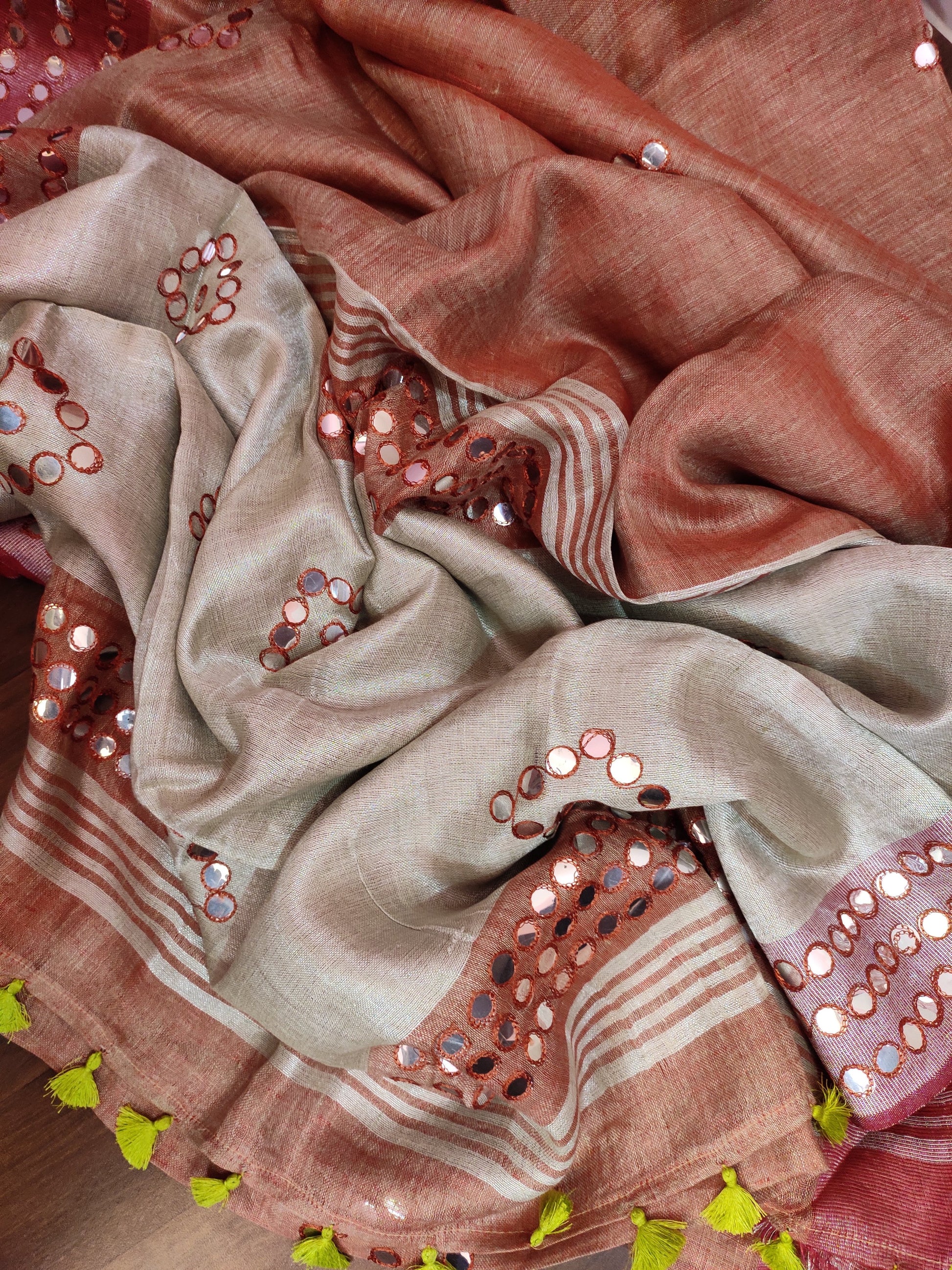  Wine Mirror Linen Saree | Peepal Clothing