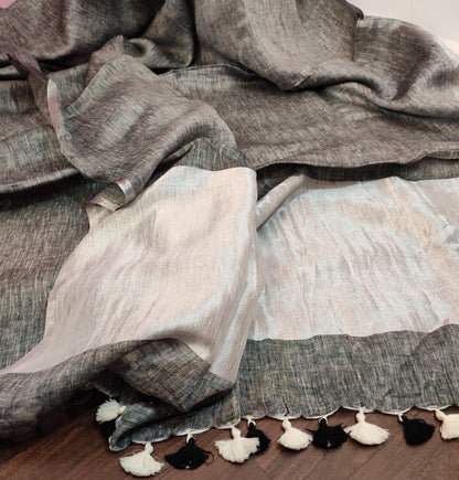 Hand-loom Pure Linen Saree : www.peepalclothing.com