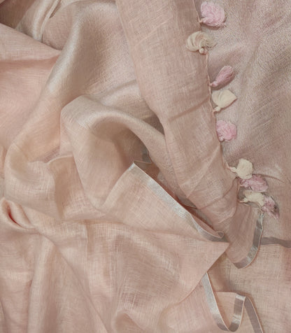 Powder Pink Handloom Pure Linen Saree | Peepal Clothing