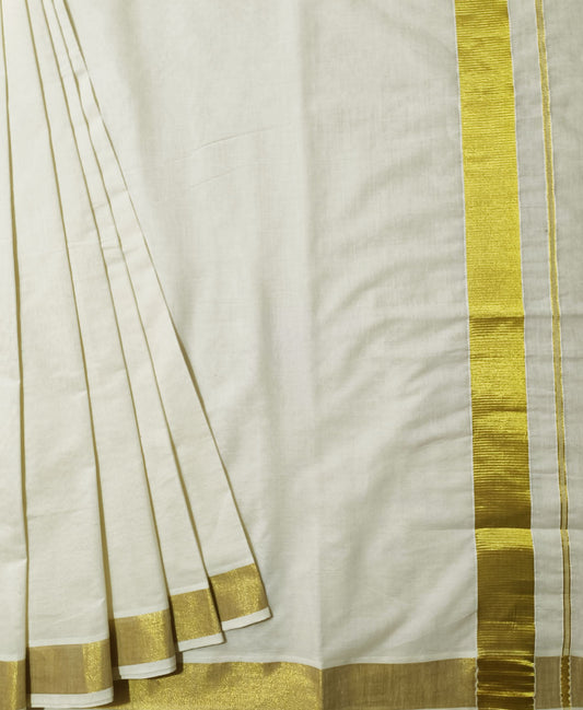 Kerala Cotton Saree with Golden Zari Border | Peepal Clothing