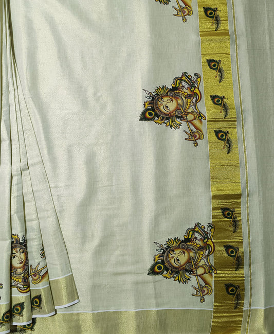 Krishna Mural Printed Tissue Saree | Peepal Clothing
