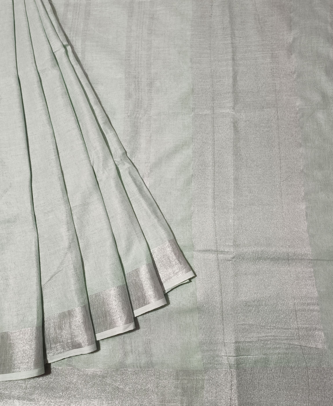 Light Mint Green Pure Linen Saree | Peepal Clothing