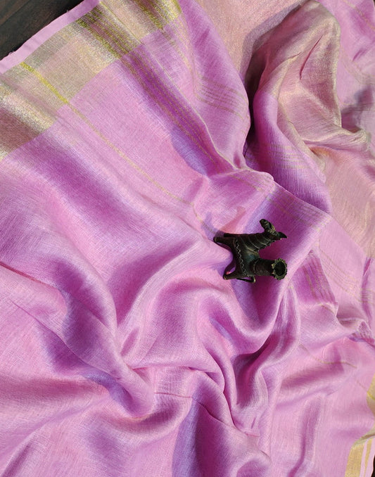 Light Purple Plain Linen Saree | Peepal Clothing