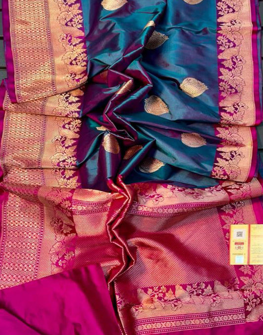 Lupine Pure Katan Silk Saree Featuring Weaved Buta | Peepal Clothing