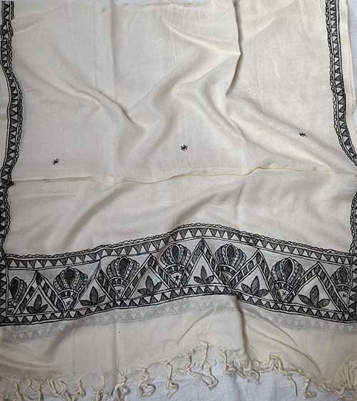 Madhubani Painted Silk Stole | Peepal Clothing