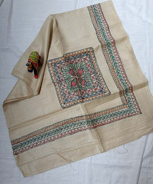 Madhubani Painted Silk Stole | Peepal Clothing