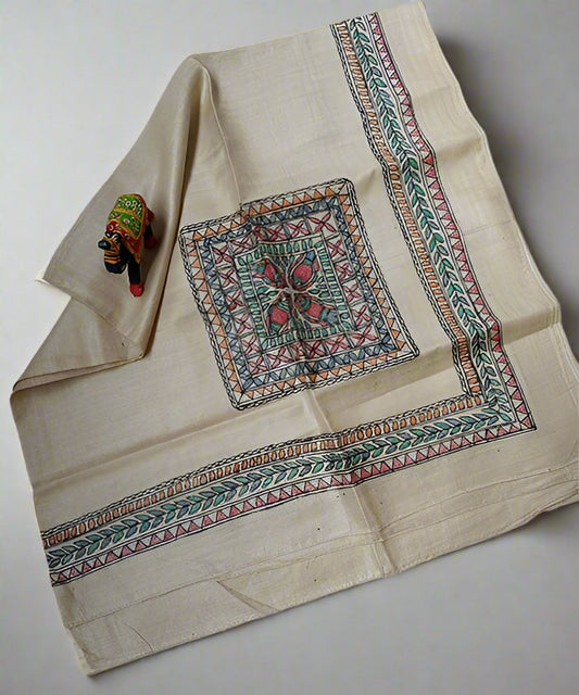 Madhubani Painted Silk Stole | Peepal Clothing