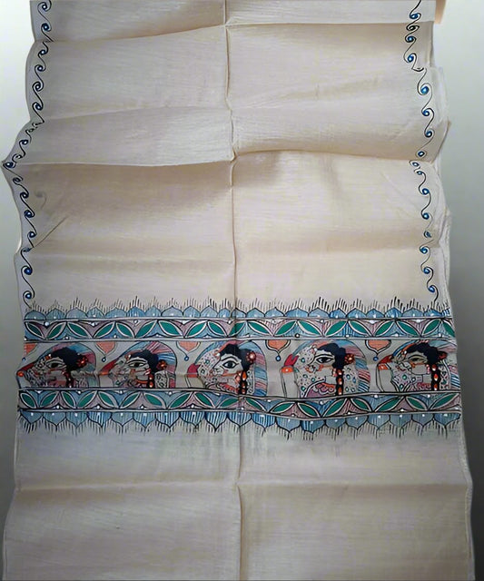 Madhubani Painted Silk Stole | Peepal Clothing