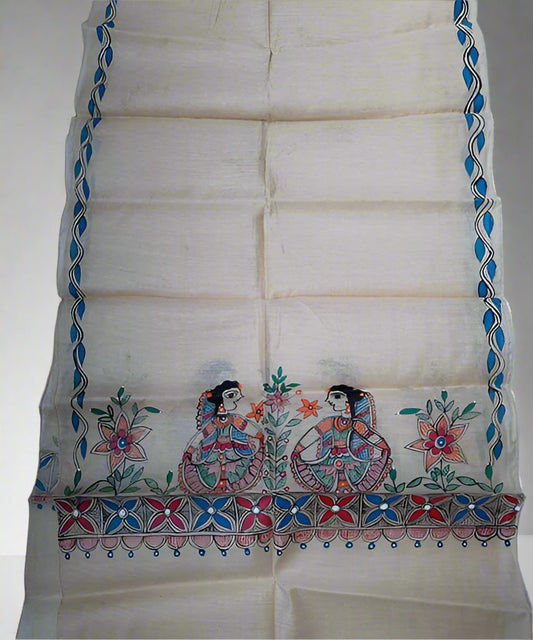 Madhubani Painted Silk Stole | Peepal Clothing