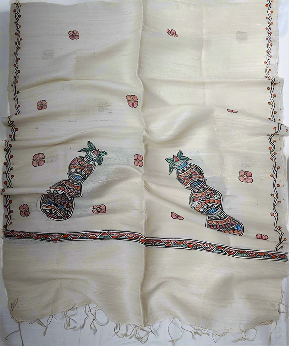 Madhubani Painted Silk Stole | Peepal Clothing