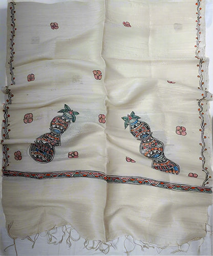 Madhubani Painted Silk Stole | Peepal Clothing