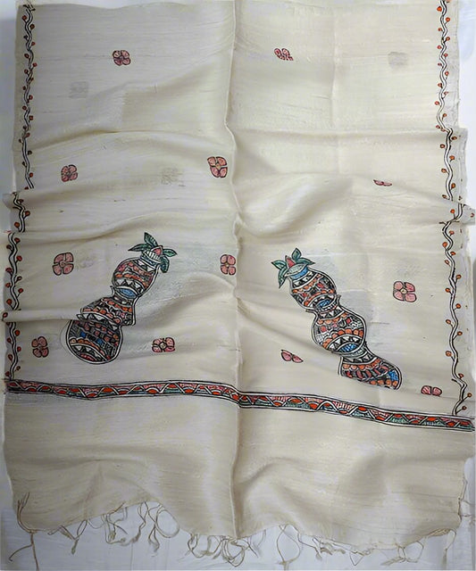 Madhubani Painted Silk Stole | Peepal Clothing