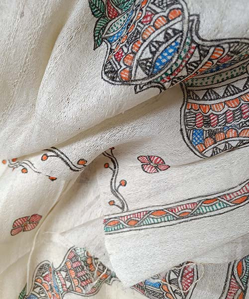 Madhubani Hand Painted Silk Stole | Peepal Clothing