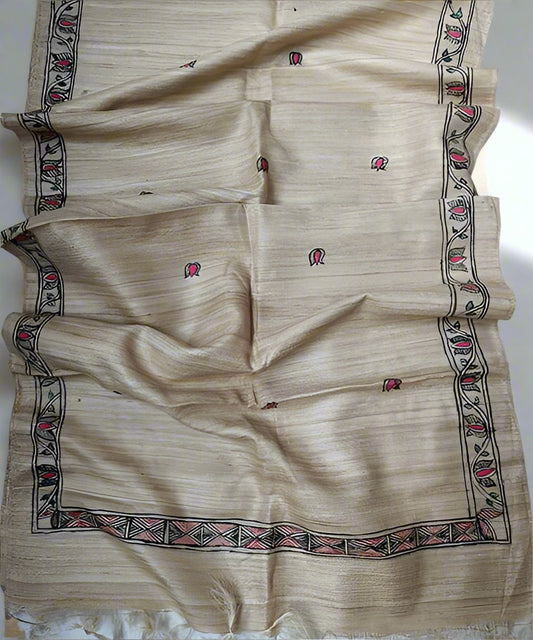 Madhubani Painted Silk Stole | Peepal Clothing