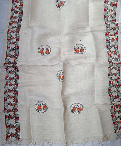 Madhubani Painted Silk Stole | Peepal Clothing