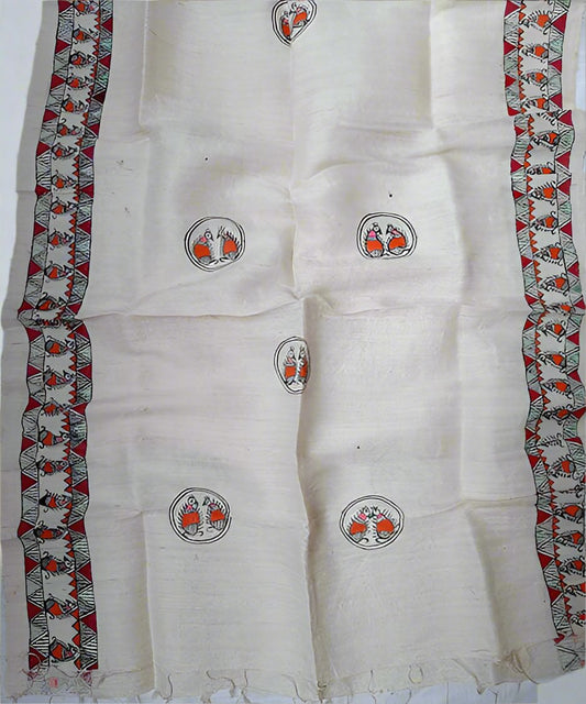 Madhubani Painted Silk Stole | Peepal Clothing