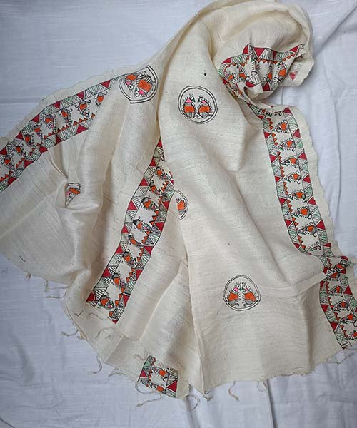 Madhubani Hand Painted Silk Stole | Peepal Clothing