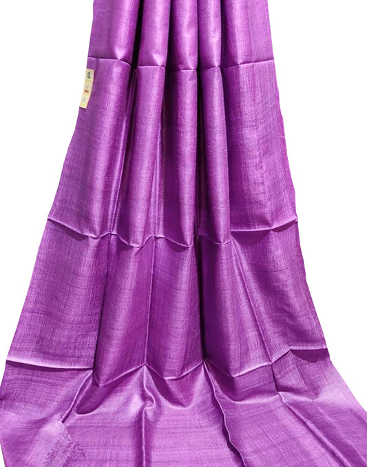 Purple Pure Desi Tussar Plain Silk Saree| Peepal Clothing