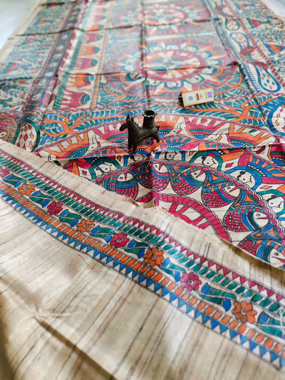 Mandala Madhubani Hand Painted Desi Tussar Silk Saree