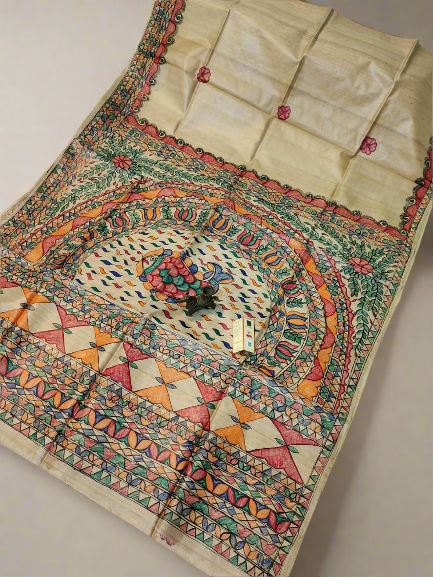 Shop Madhubani Hand Painted Saree Online at www.peepalclothing.com