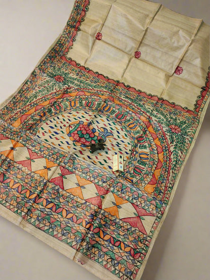 Shop Madhubani Hand Painted Saree Online at www.peepalclothing.com