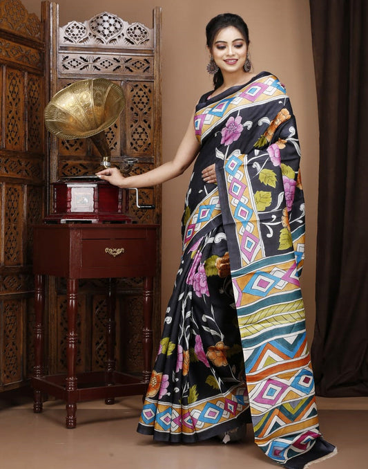 Multi Colour Motif Kalamkari Silk Saree| Peepal Clothing