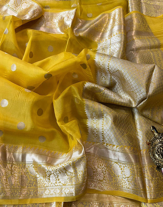 Mustard Kora Silk Organza Saree | Peepal Clothing