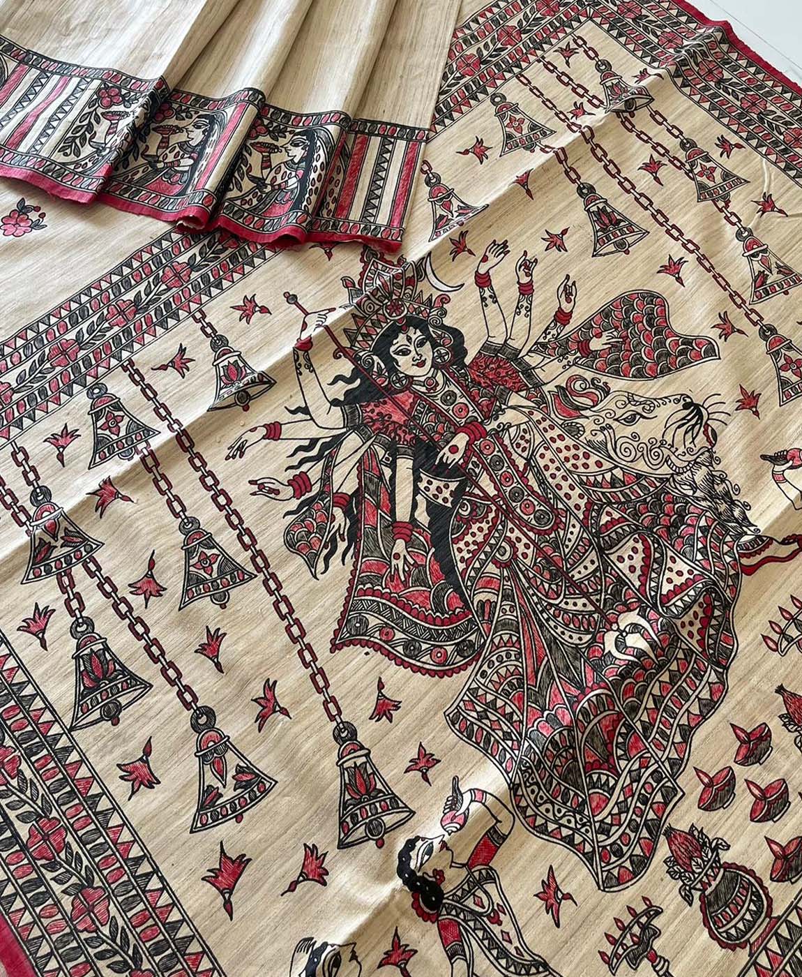 Madhubani Hand Painted Silk Saree | Peepal Clothing