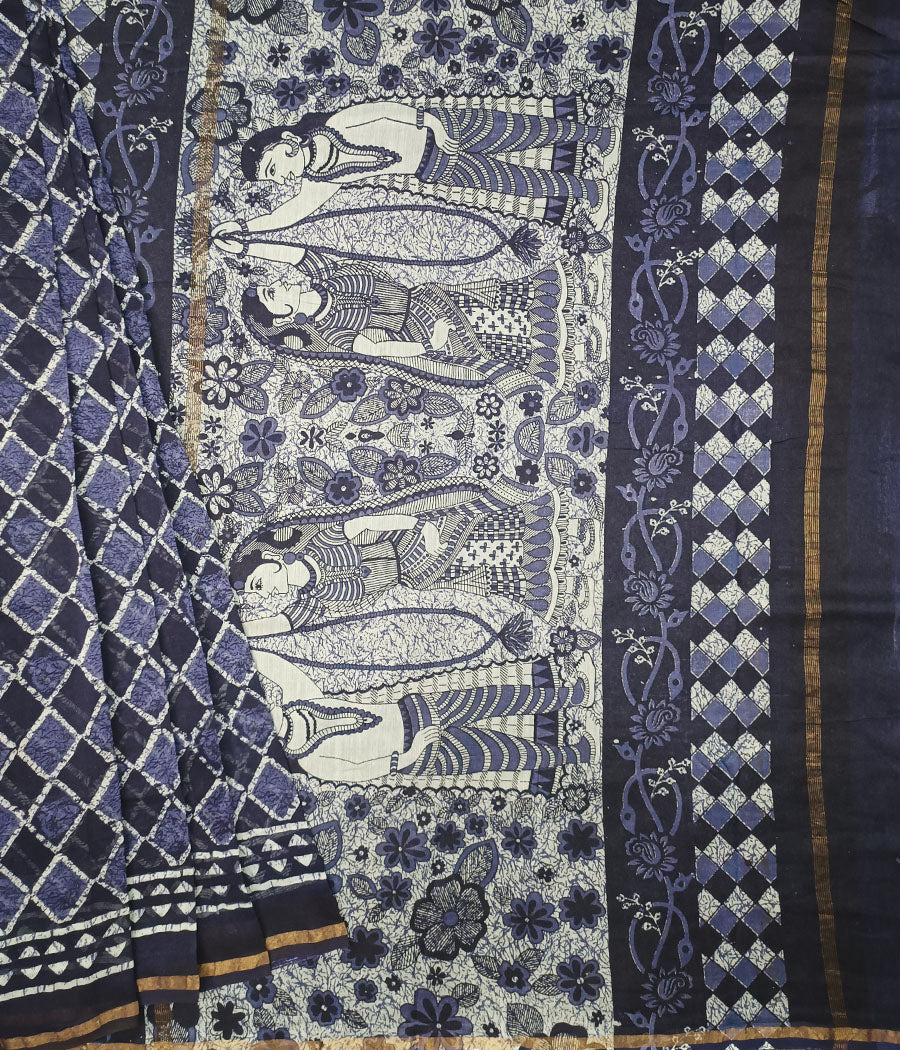 Navi Blue Chanderi Saree | Peepal Clothing