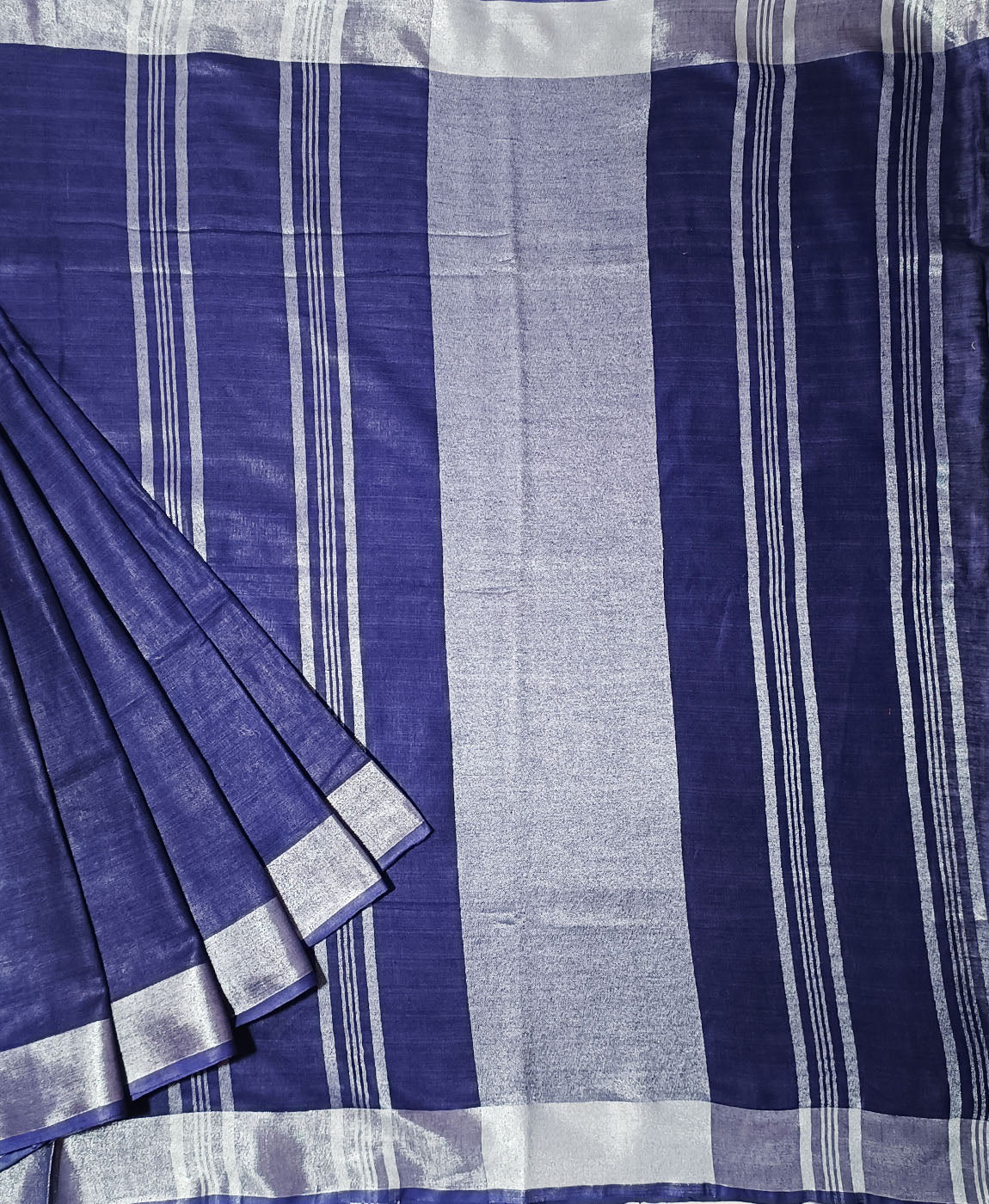 Navy Blue Pure Linen Saree | Peepal Clothing