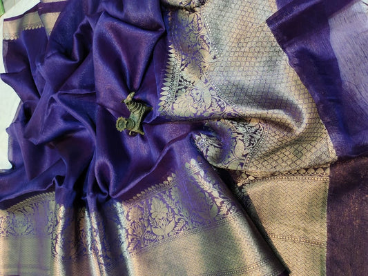 Navy Blue Pure Silk Linen Banarasi Saree | Pipul Clothing