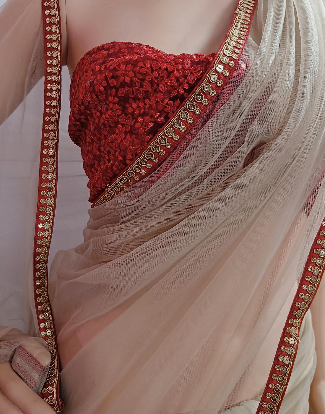 Off White Lace Border Net Saree | Peepal Clothing