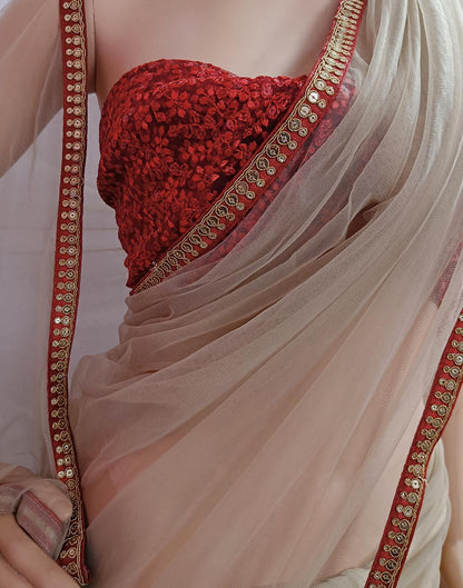 Off White Lace Border Net Saree | Peepal Clothing