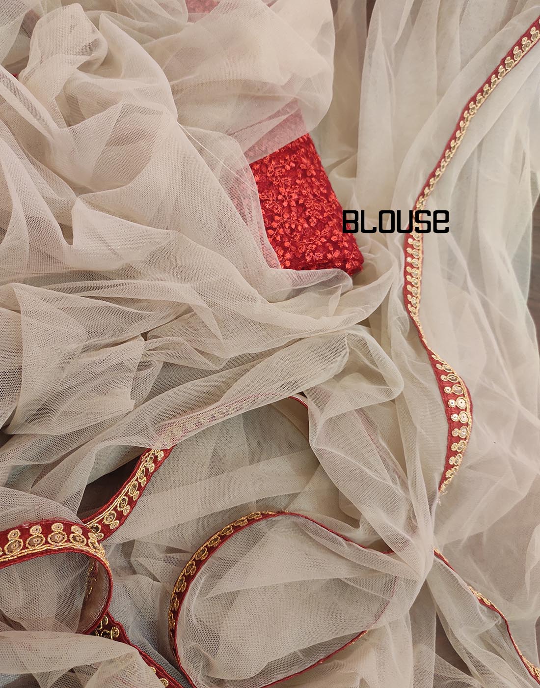 Off White Lace Border Net Saree | Peepal Clothing