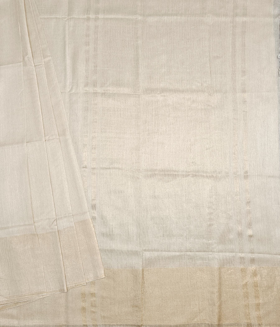 Off White Plain Munga Silk Saree | Peepal Clothing