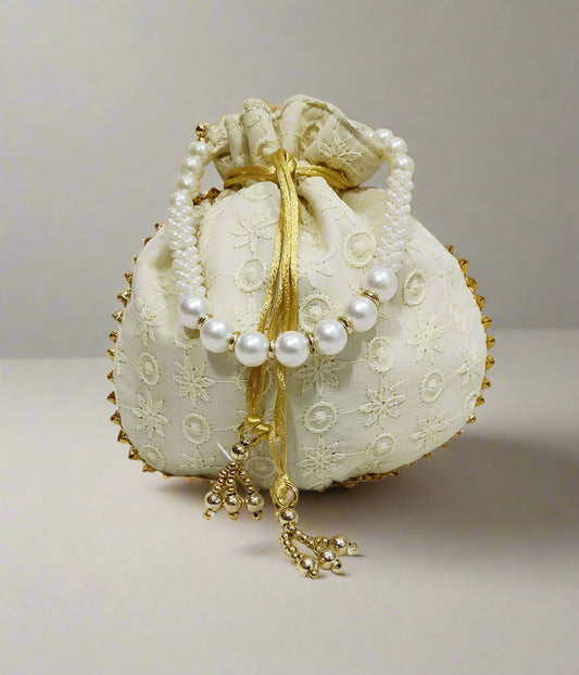 Off white Potli with Thread work | Peepal Clothing