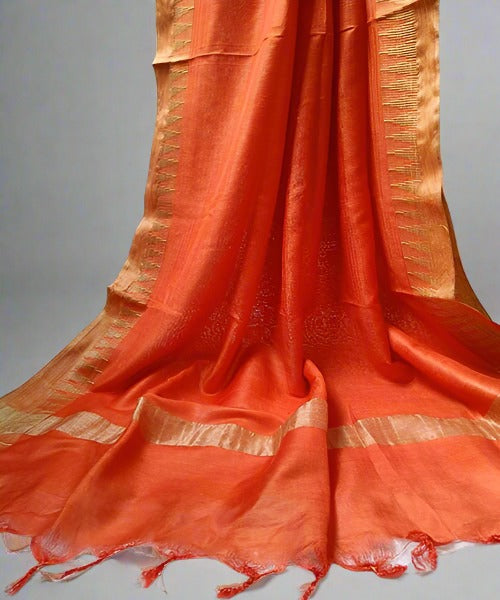 Orange Katan Silk Viscose Dupatta | Peepal Clothing