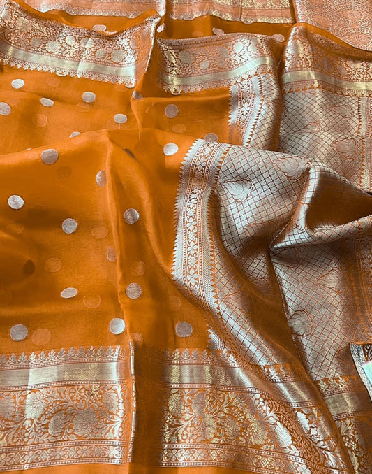 Orange Kora Silk Organza Saree | Peepal Clothing