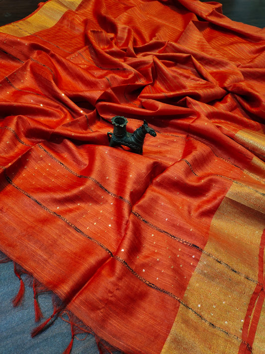 Orange Kota Viscose Saree | Peepal Clothing