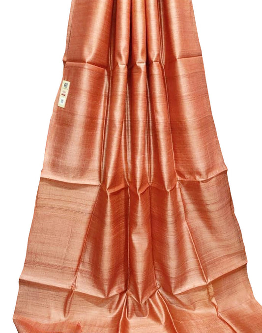 Orange Pure Desi Tussar Plain Silk Saree| Peepal Clothing