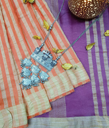 Orange Striped Kota Silk Saree   | Peepal Clothing