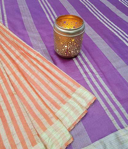 Orange Striped Kota Silk Saree   | Peepal Clothing