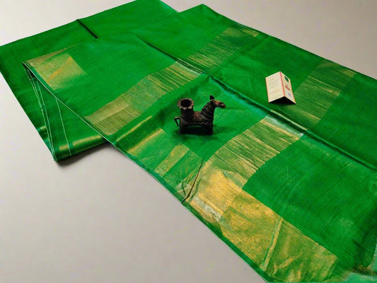 Buy Parrot Green Tussar Munga Zari Border Saris