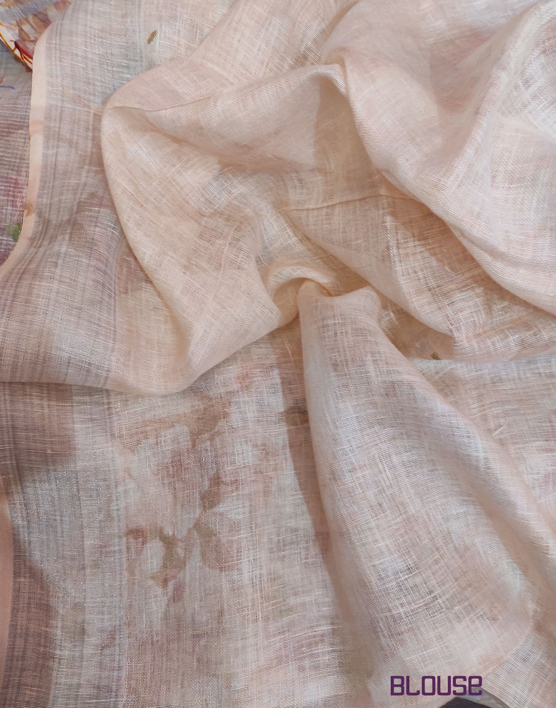 Peach Floral Digital Printed Linen Saree  | Peepal Clothing