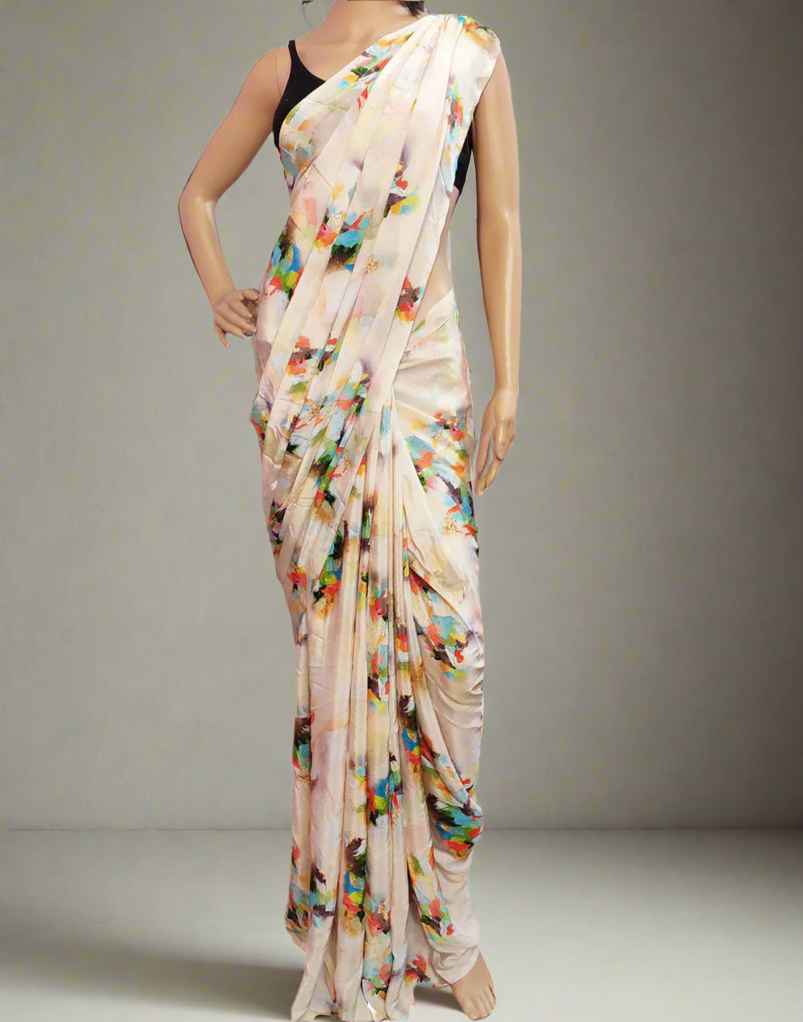 Peach Floral Printed Crepe Saree  | Peepal Clothing